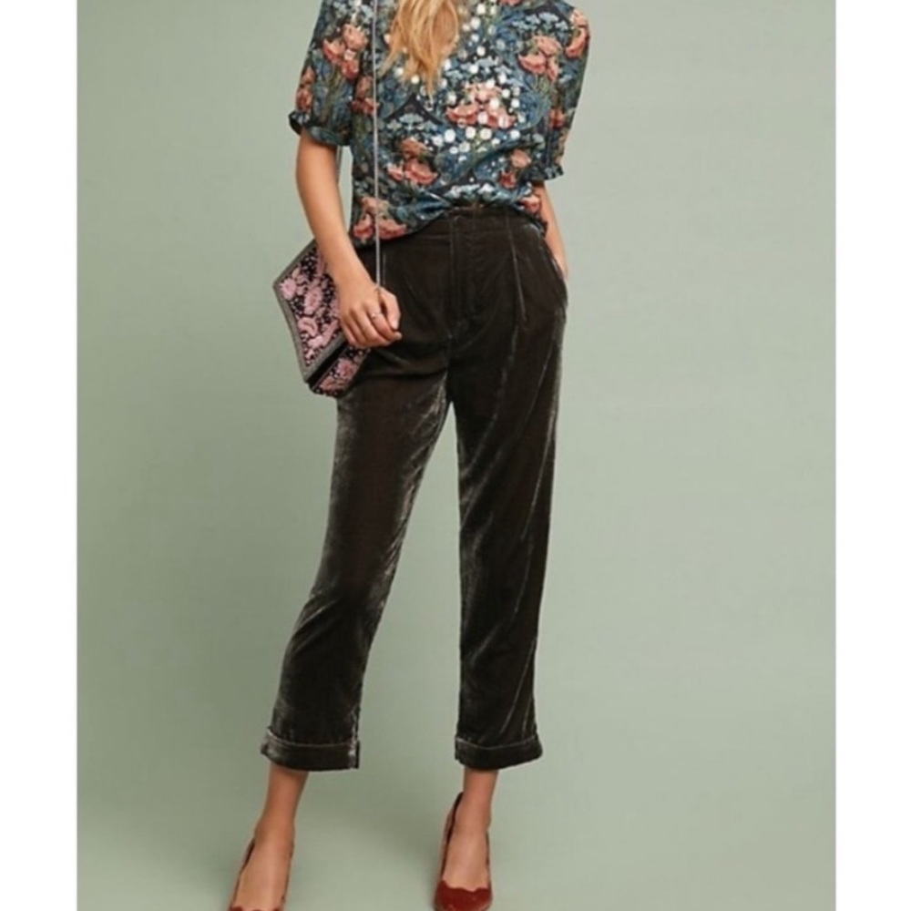 Anthropologie Ett Twah Velvet Cropped Trousers